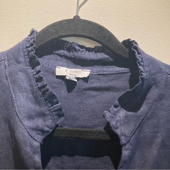 ROSEMARINE Sz M 100% Linen Ruffle Open Collar Tab Sleeve Made In Italy Blouse - Picture 4 of 8